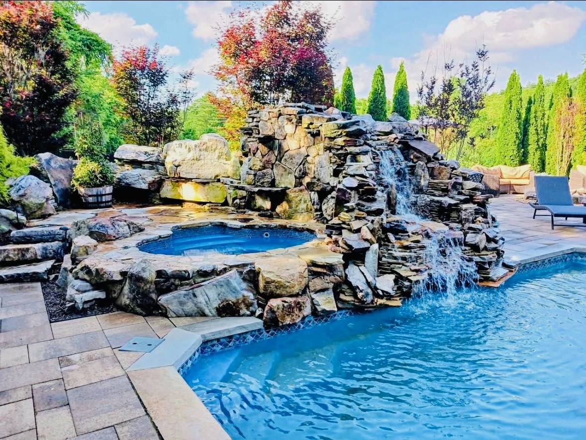 Rock grotto pool waterfall