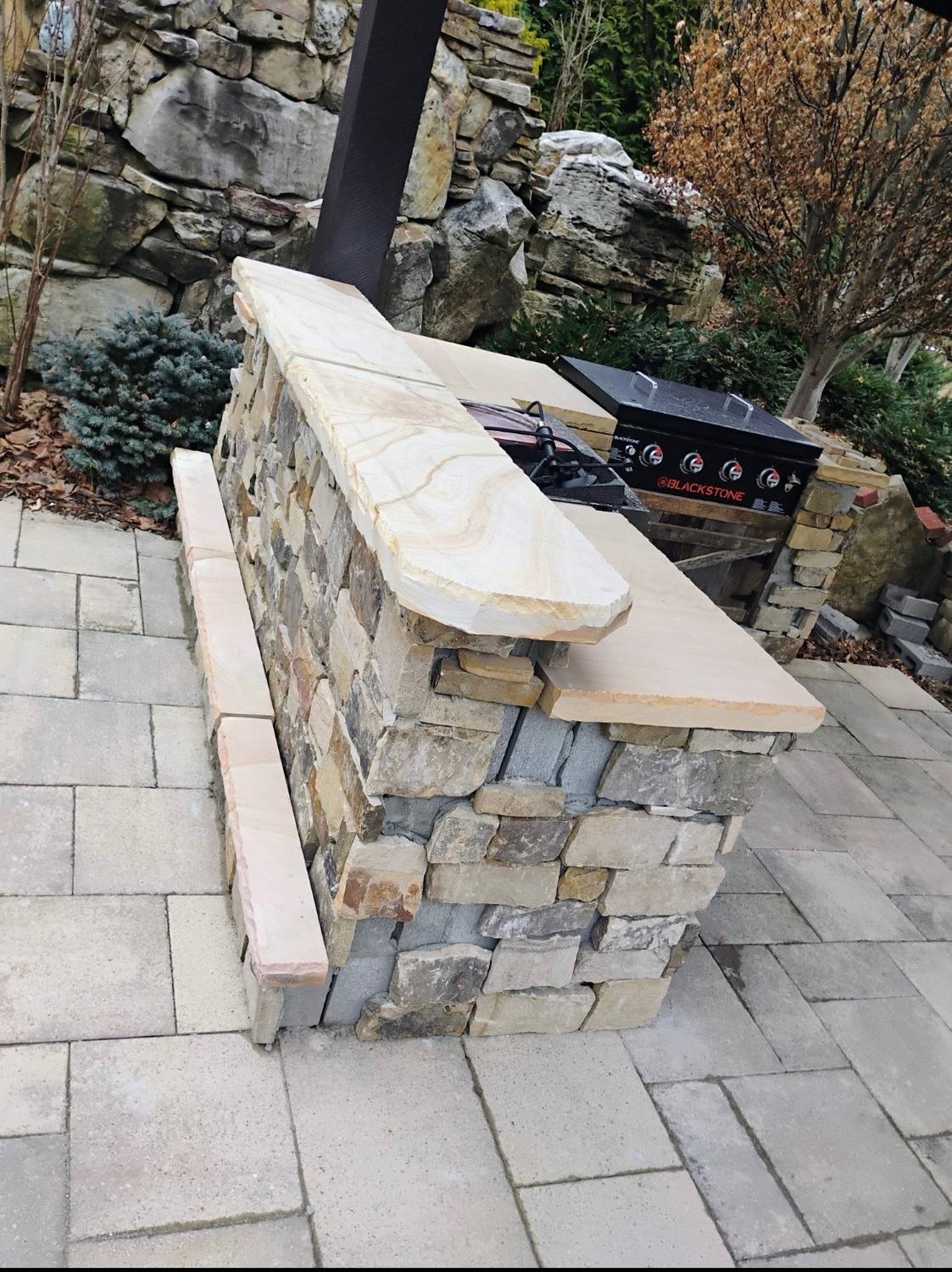Stone staircase waterfall feature