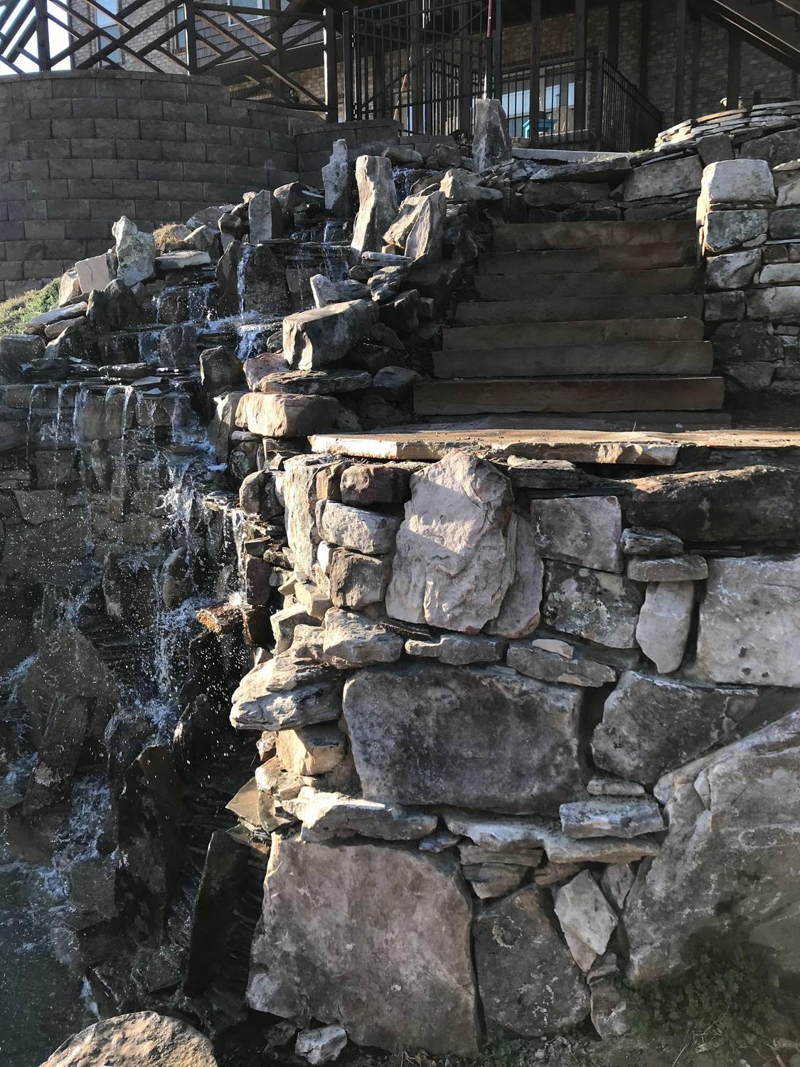 Tall tiered stone waterfall